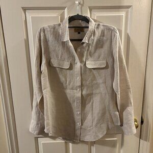 Camixa-Lete-Linen Natural Beige Classic Linen Button-up Shirt with Pockets ~ MED